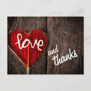 Carte Postale Amour du coeur et Merci Rustic Grange Merci en boi