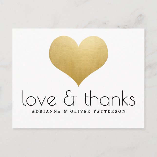 Carte Postale Amour Élégant Et Merci Faux Gold Foil Coeur (Devant)