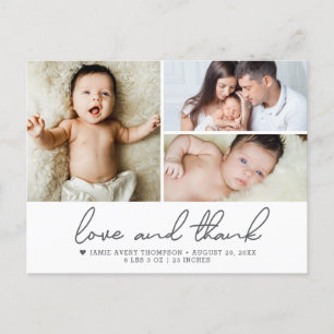 Carte Postale Amour et Merci Bébé 3 Photos faire-part de naissan