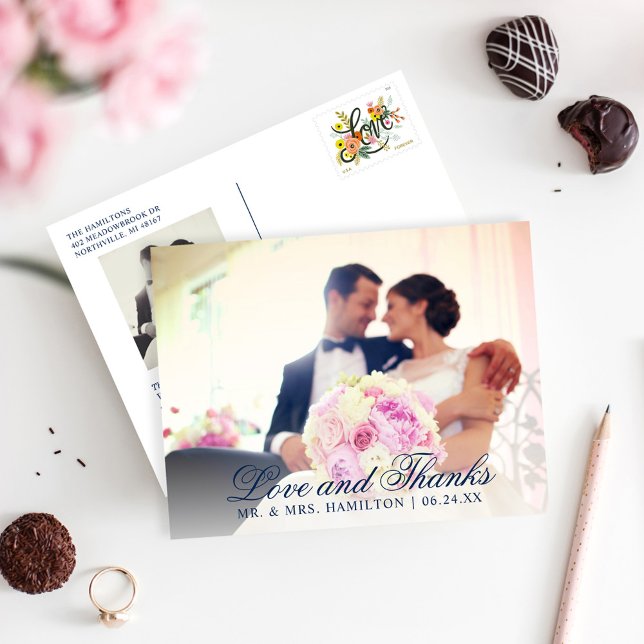 Carte Postale Amour et merci Mariage bleu marine Merci photo (Créateur téléchargé)