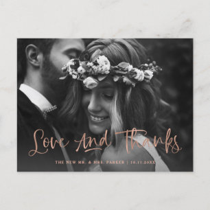 Carte Postale Amour et Merci Rose Gold Photo Mariage Merci