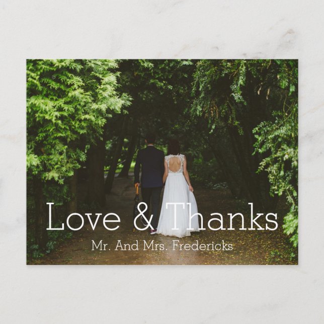 Carte Postale Amour et Merci Simple Mariage Photo Merci (Devant)
