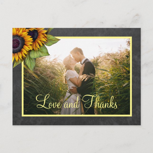 Carte Postale Amour et merci tournesols mariage merci (Devant)