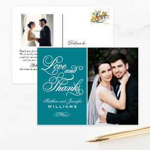 Carte Postale Amour et Merci Turquoise Blue Mariage Merci photo