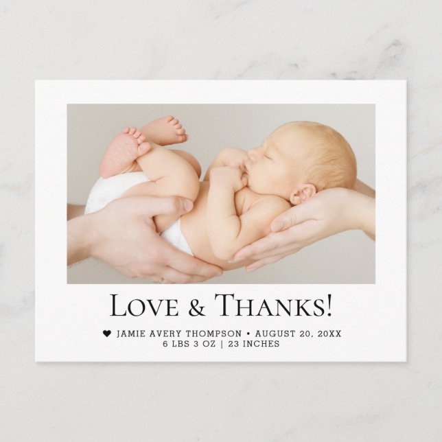 Carte Postale Amour et Remerciements Bébé Photo Annonce de naiss (Devant)