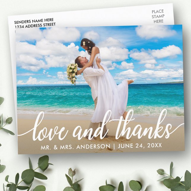 Carte Postale Amour et Remerciements de Mariage | Photo de Remer (Customize to change your personalized text size or text style.)
