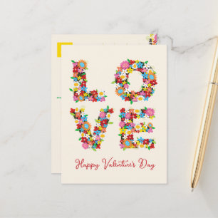 Carte Postale AMOUR Fleurs de printemps colorées Whimsical Merci