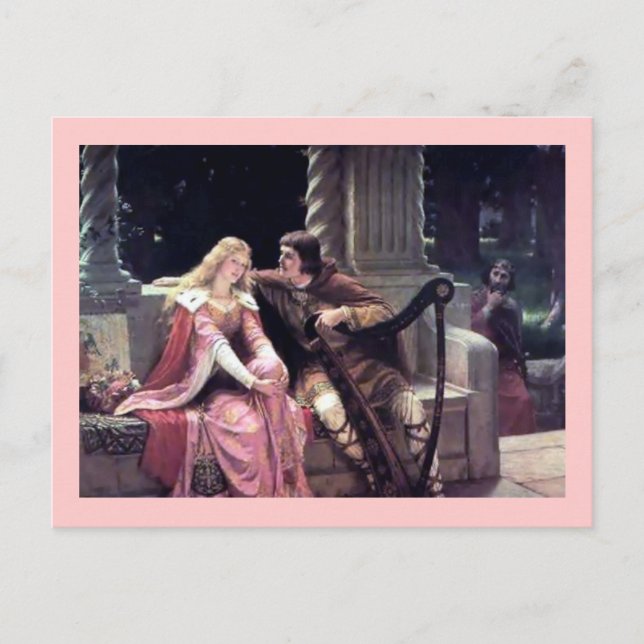 Carte Postale Amour Médiéval Couple Romantique Château Peinture (Devant)