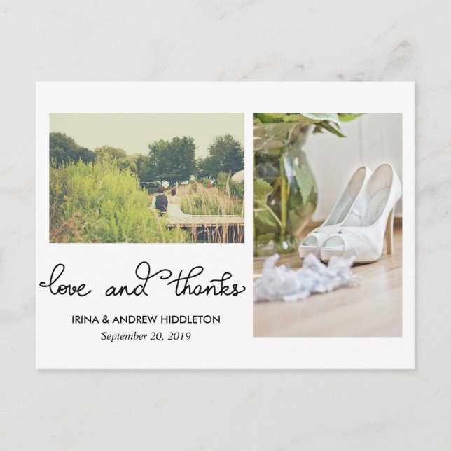 Carte Postale Amour Moderne Et Merci Script Deux Photos Mariages (Devant)