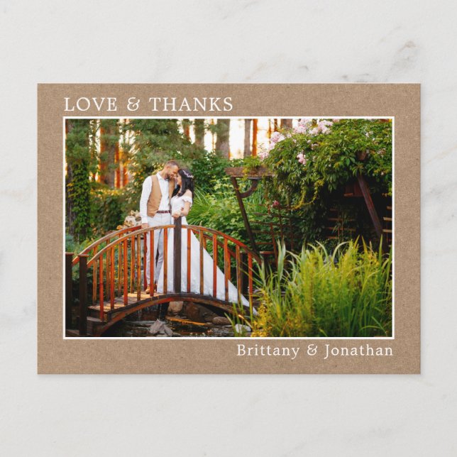 Carte Postale Amour Moderne Merci Photo de Mariage Cadre en Kraf (Devant)