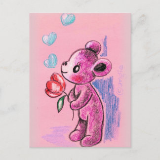 Carte Postale Amour Ours Teddy Avec Tulipe