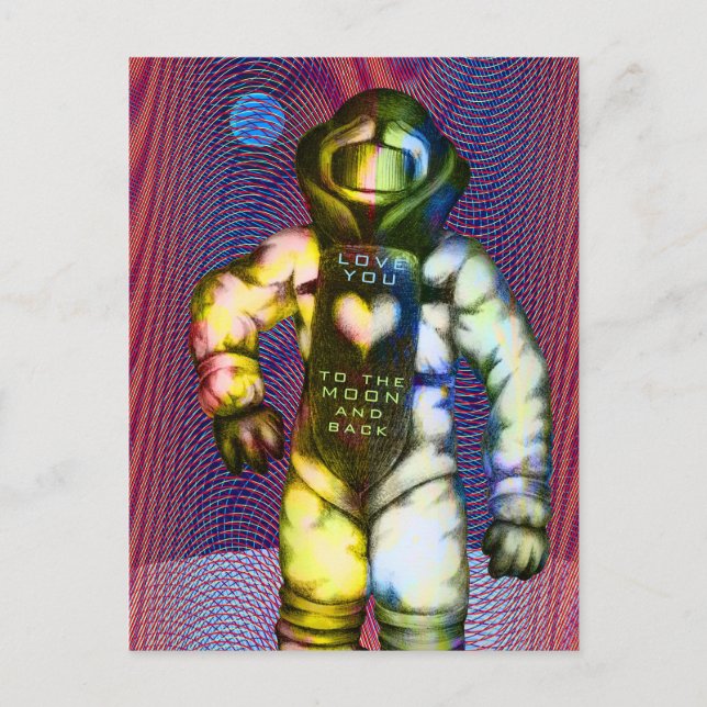 Carte Postale Amour pour toi jusqu'à la Lune Dessin d'Astronaute (Devant)