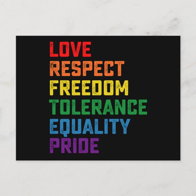Carte Postale Amour Respect Liberté Tolérance Égalité Fierté (Devant)
