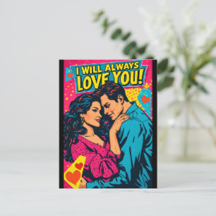 Carte Postale Amour romantique Pop Art bleu magenta jaune