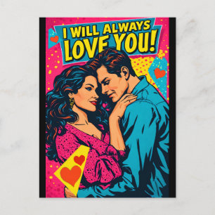 Carte Postale Amour romantique Pop Art Bleu Magenta Jaune