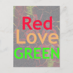 CARTE POSTALE AMOUR ROUGE OR DORÉ VERT