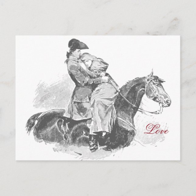 Carte Postale Amour sur le cheval noir et blanc (Devant)