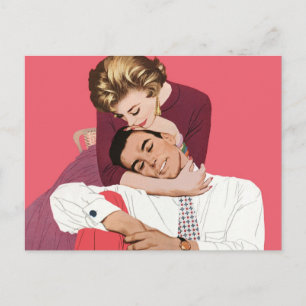 Carte Postale Amour vintage et romance, Nouveaux mariés en rose