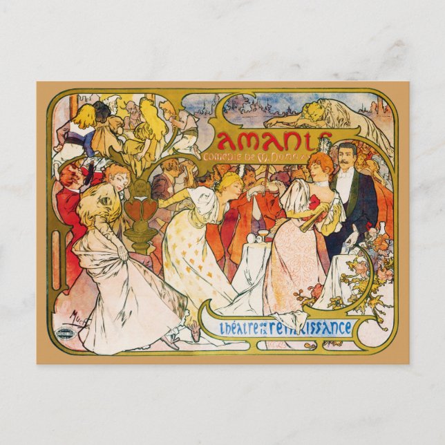 Carte Postale Amoureux, Alphonse Mucha (Devant)