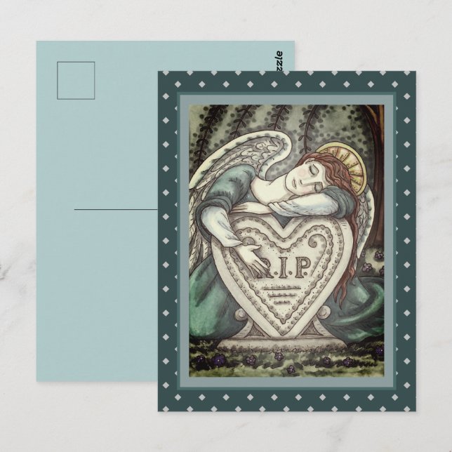 CARTE POSTALE AMOUREUX ANGE GUARDIEN, CÉMETTRE MOURNING ART RIP (Devant / Derrière)