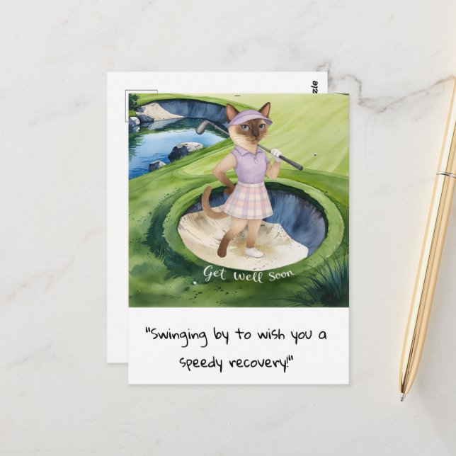 Carte Postale Amoureux de golf et de chats prompt rétablissement (Devant/Arrière en situation)