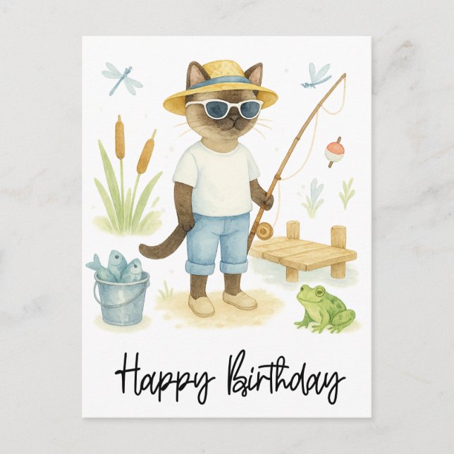 Carte Postale Amoureux de la pêche aux chats anniversaire pêche  (Devant)