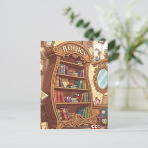 Carte Postale Amoureux de livres Étagère à livres de dessin anim