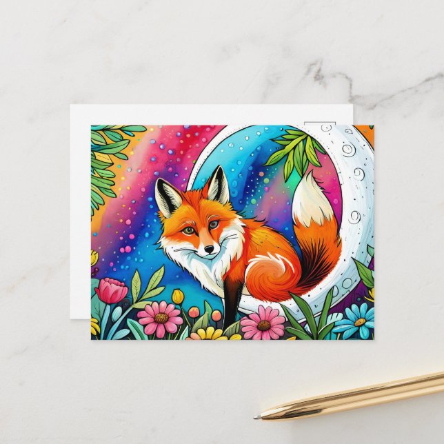 Carte Postale Amoureux des animaux Renard mignon  (Devant/Arrière en situation)