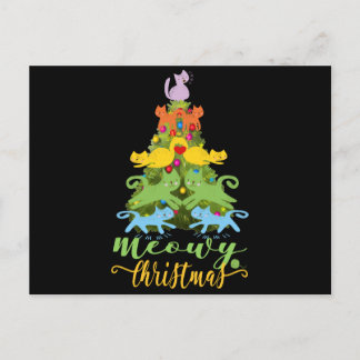 Carte Postale Amoureux des chats Joyeux Meowy Noël Arbre de Noël