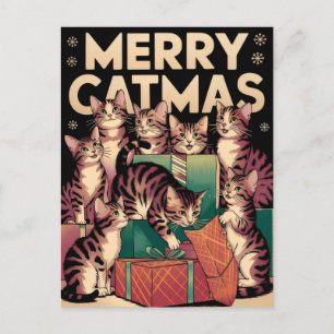Carte Postale Amoureux des chats Noël drôle Vintage