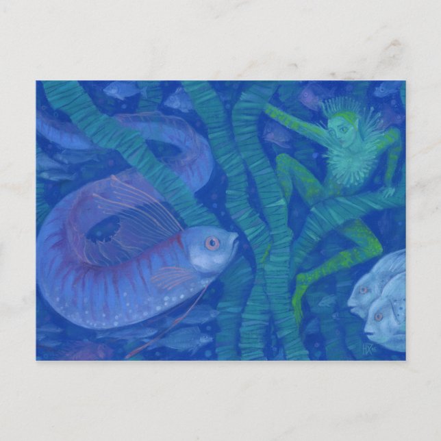 Carte Postale Amphibien et Poisson King, imaginaire art, Sous-ma (Devant)
