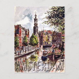 Carte Postale Amsterdam, bâtiments et port de la ville. Voyage v