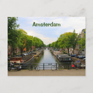 Carte Postale Amsterdam : Canal, ponts, vélos, bateaux, Hollande