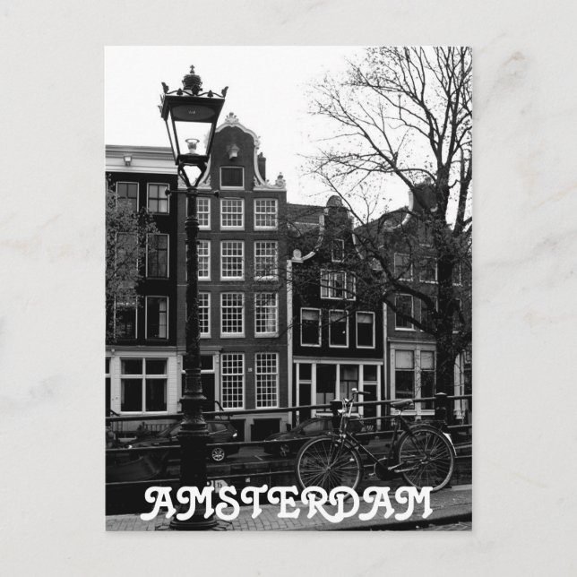 Carte Postale Amsterdam Canal Vélo noir et blanc (Devant)