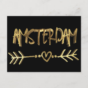 Carte Postale Amsterdam Dutch Love Elegant Black Gold Typographi