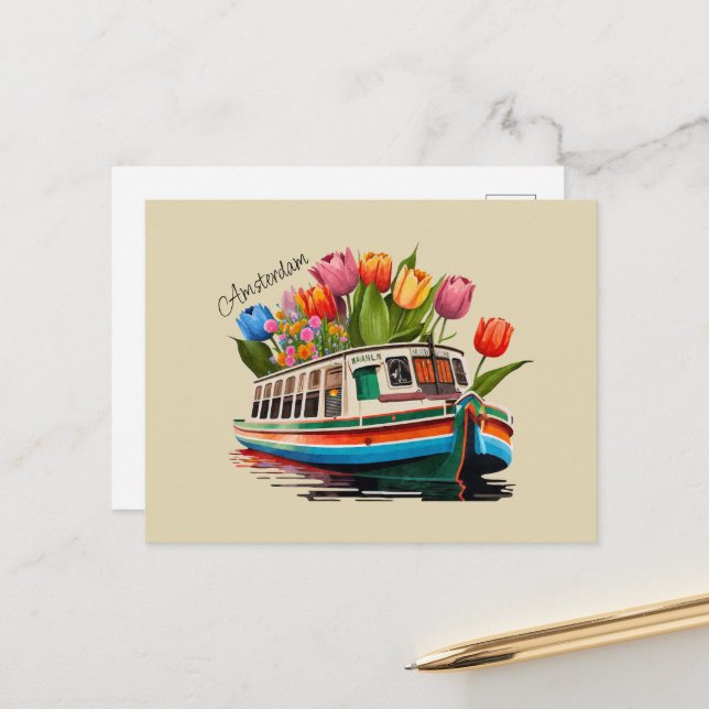 Carte postale Amsterdam Holland Boat Travel (Devant/Arrière en situation)
