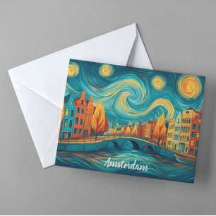 Carte Postale Amsterdam Holland Canal peinture à l'huile