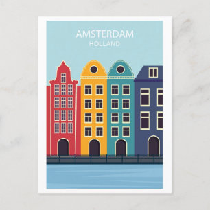 Carte Postale Amsterdam Holland Vintage Coloré Canal House