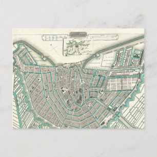 Carte Postale Amsterdam, La Pays-Bas ・ Plan Ville Antique