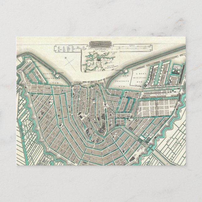Carte Postale Amsterdam, La Pays-Bas ・ Plan Ville Antique (Devant)