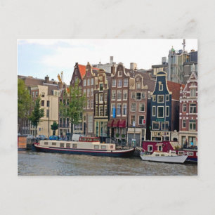 Carte Postale Amsterdam, maisons au bord du canal
