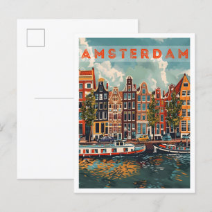 Carte Postale Amsterdam Pays-Bas Art Retro Vintage voyage