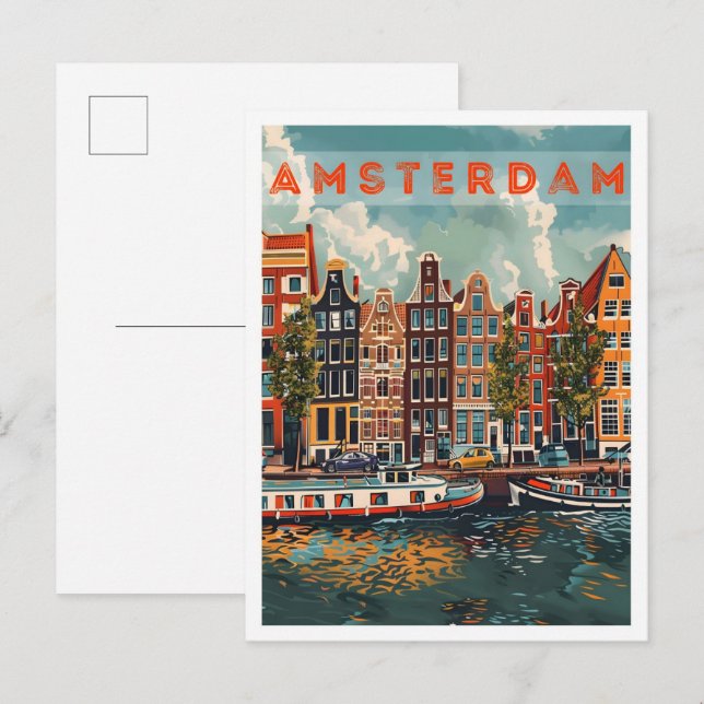 Carte Postale Amsterdam Pays-Bas Art Retro Vintage voyage (Devant / Derrière)