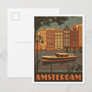 Carte Postale Amsterdam Pays-Bas Art Vintage Voyage