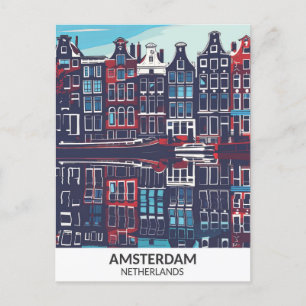 Carte Postale Amsterdam Pays-Bas Retro Artwork Travel