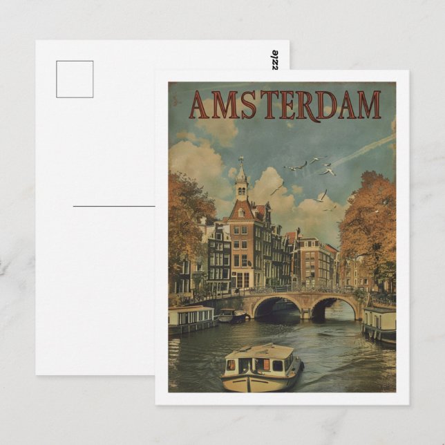 Carte Postale Amsterdam Pays-Bas Vintage célèbre Travel Place (Devant / Derrière)