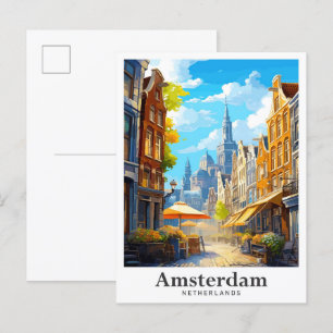 Carte Postale Amsterdam Pays-Bas Vintage voyage Portrait