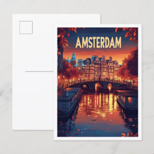 Carte Postale Amsterdam Pays-Bas Voyage d'illustrations Vintages