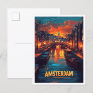 Carte Postale Amsterdam Pays-Bas Voyage d'illustrations Vintages
