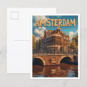Carte Postale Amsterdam Pays-Bas Voyage d'illustrations Vintages